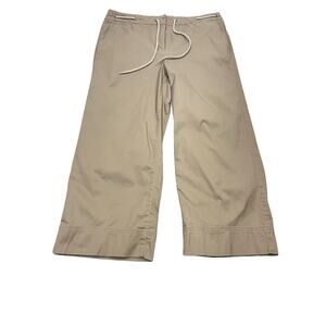 Talbots‎ Pants Khaki Wide Leg Crop 10 Summer Beach Vibes, Drawstring Waistband